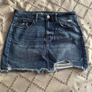 American Eagle Outfitters Frayed Hem Denim Skirt - Blue